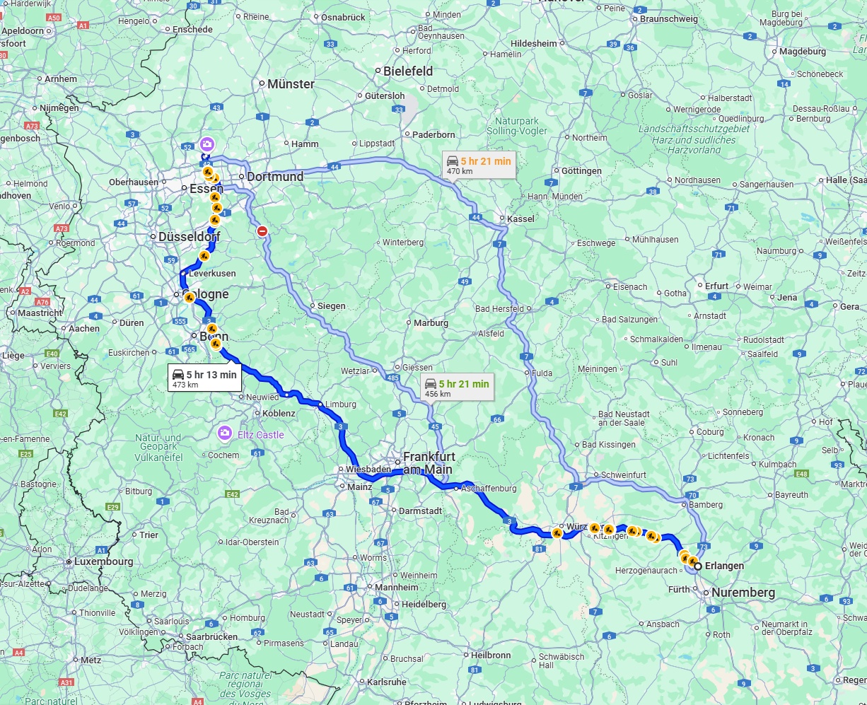 Anreise von Erlangen Zu Recklinghausen Über via A3