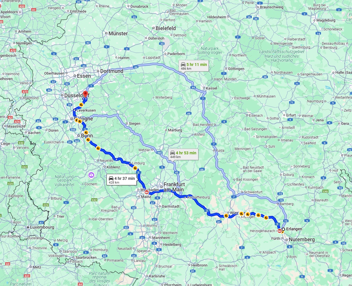 Anreise von Erlangen Zu Remscheid Über via A3