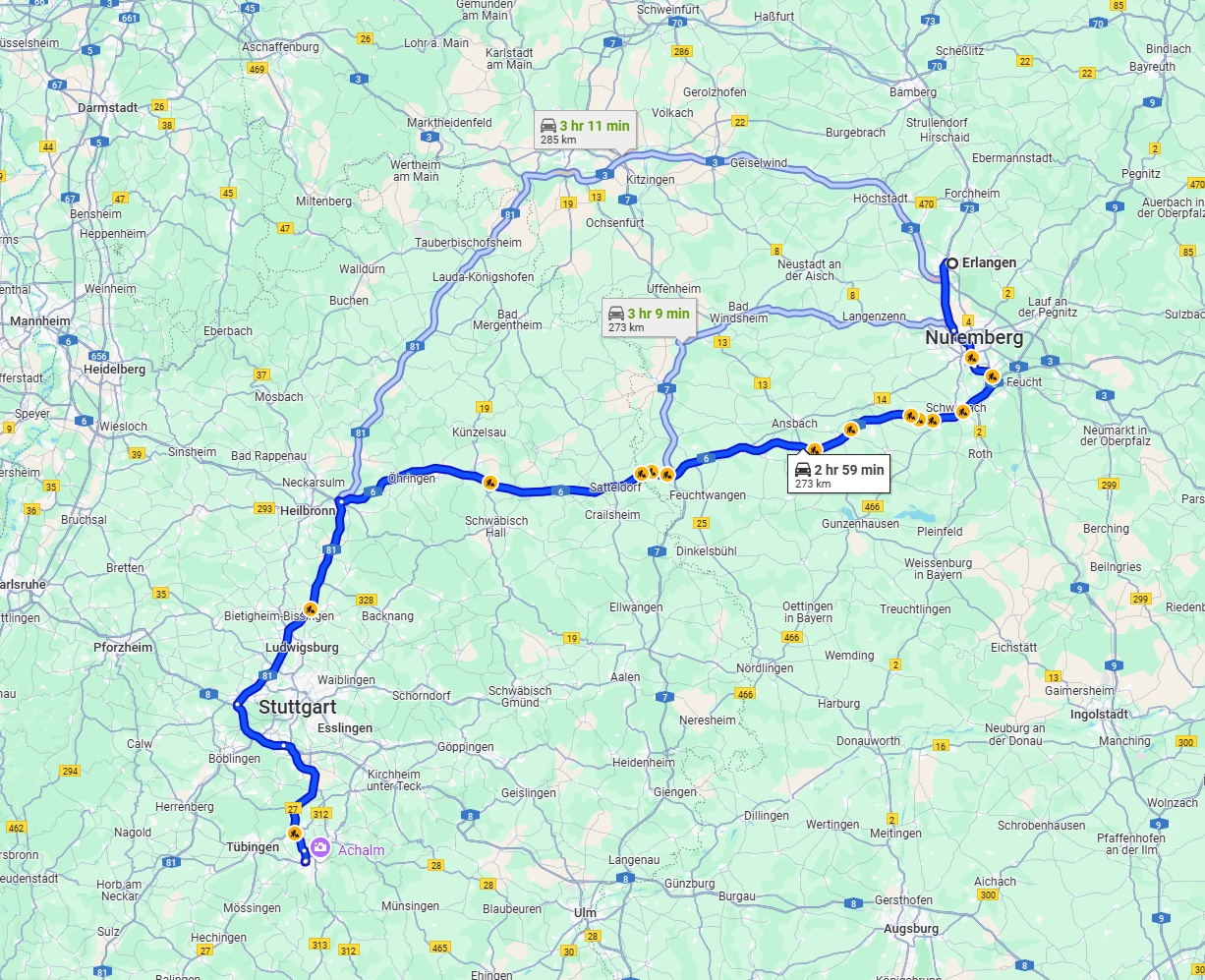 Anreise von Erlangen Zu Reutlingen Über via A6