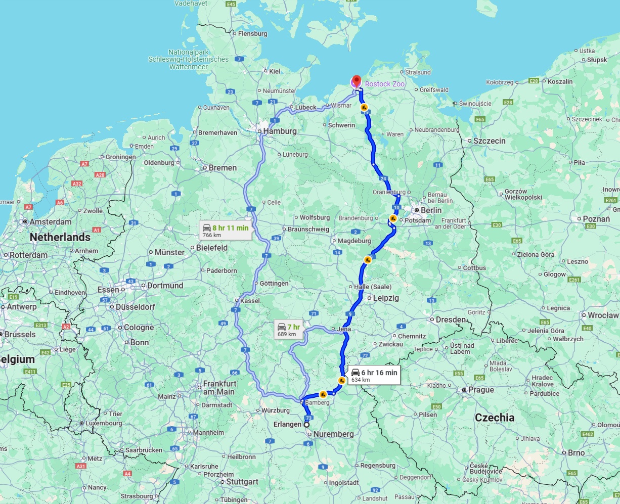 Anreise von Erlangen Zu Rostock Über via A9