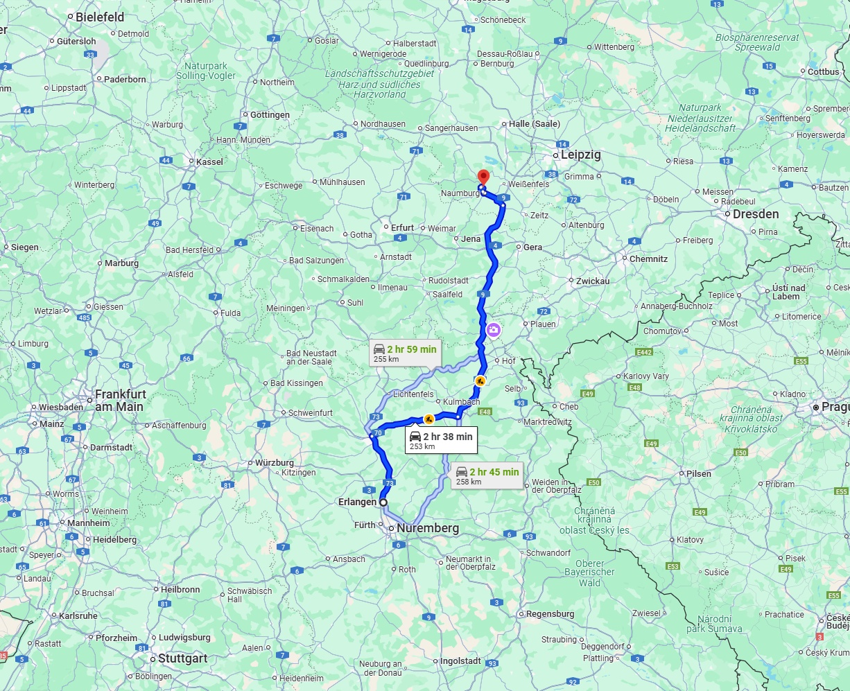 Anreise von Erlangen Zu Saale Über via A9