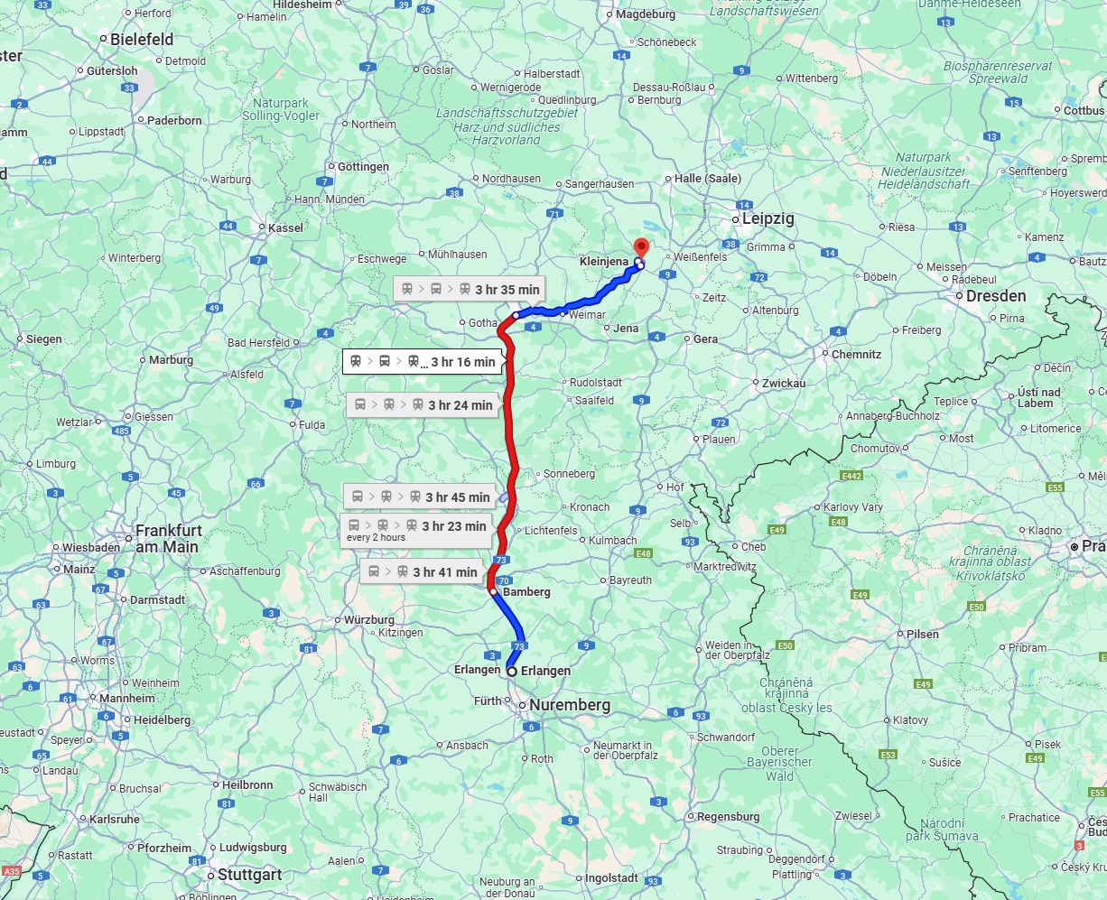 Anreise von Erlangen Zu Saale Über 