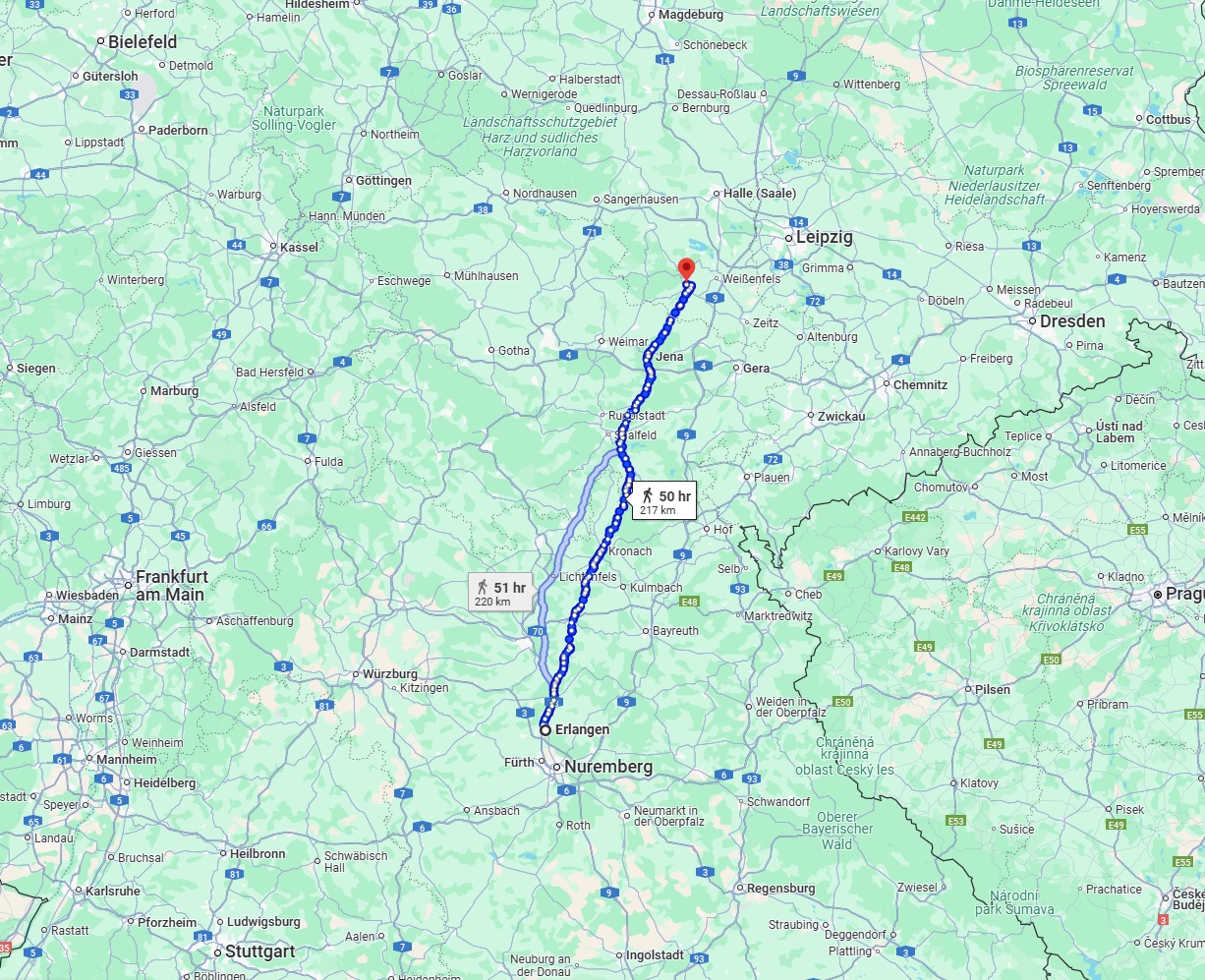 Anreise von Erlangen Zu Saale Über 