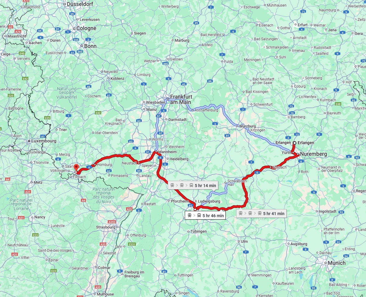 Anreise von Erlangen Zu Saarbrücken Über 