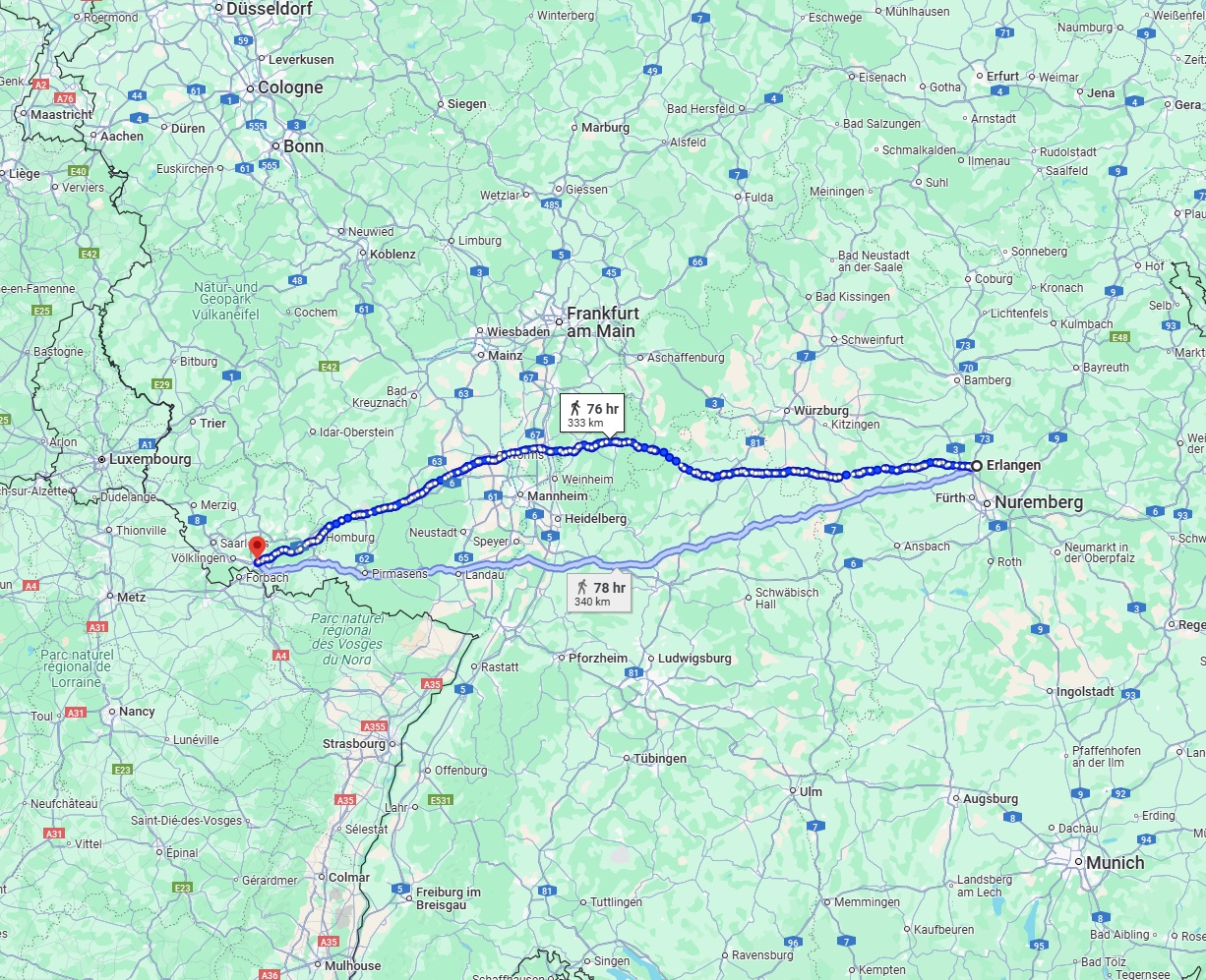 Anreise von Erlangen Zu Saarbrücken Über 