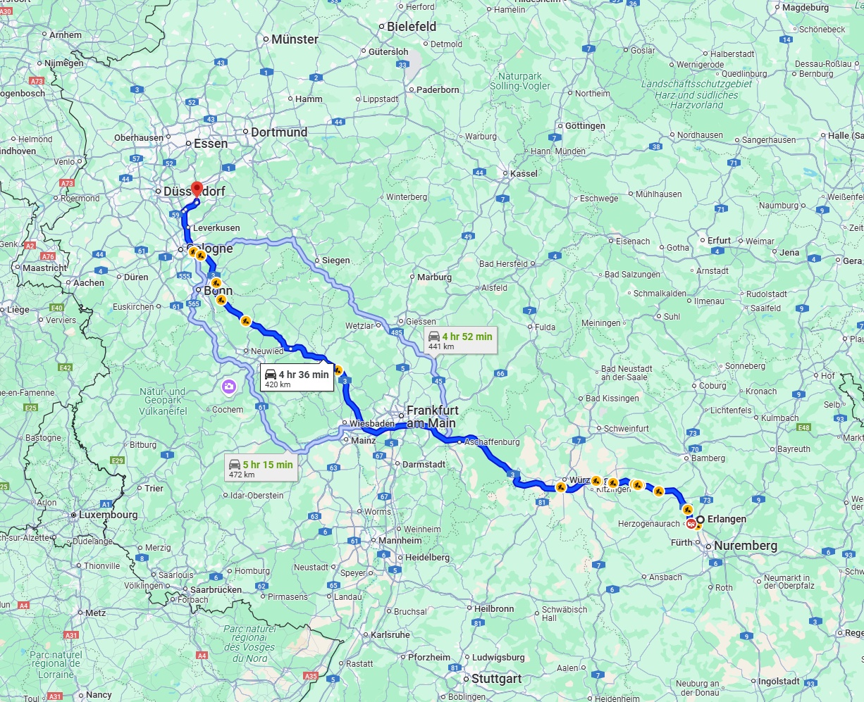 Anreise von Erlangen Zu Solingen Über via A3