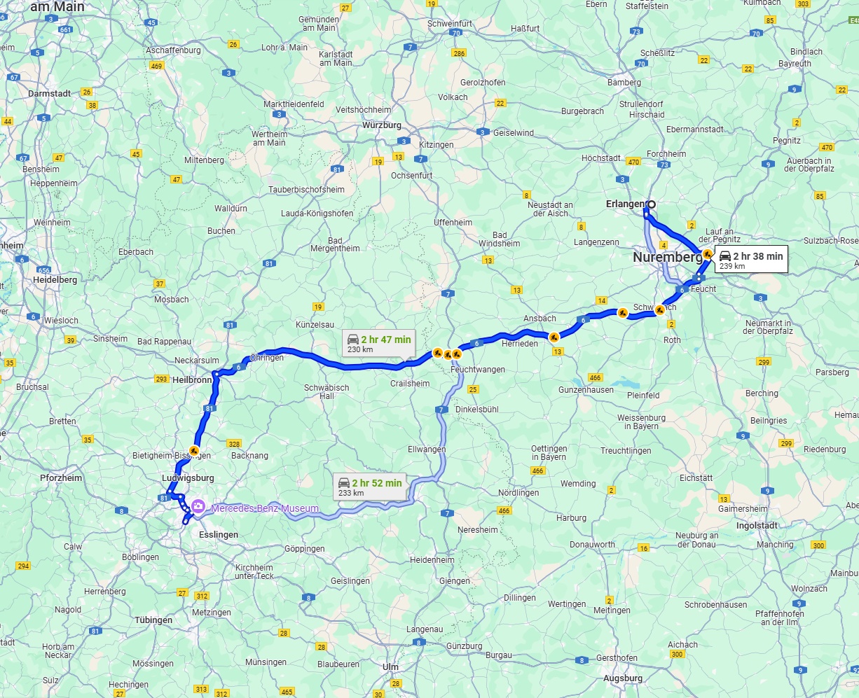 Anreise von Erlangen Zu Stuttgart Über via A6