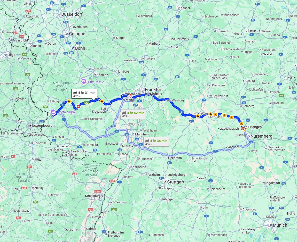 Anreise von Erlangen Zu Trier Über via A3