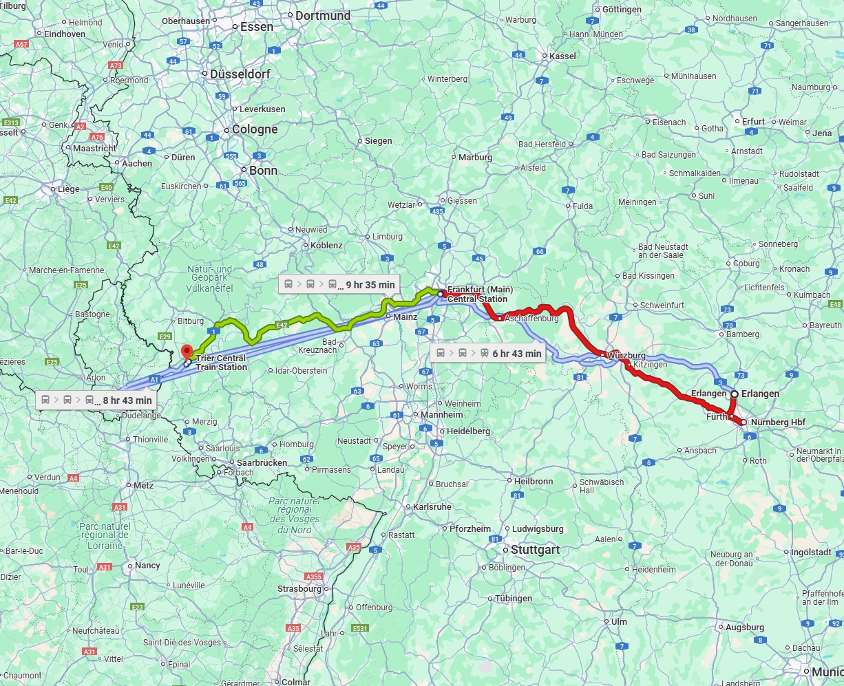 Anreise von Erlangen Zu Trier Über 