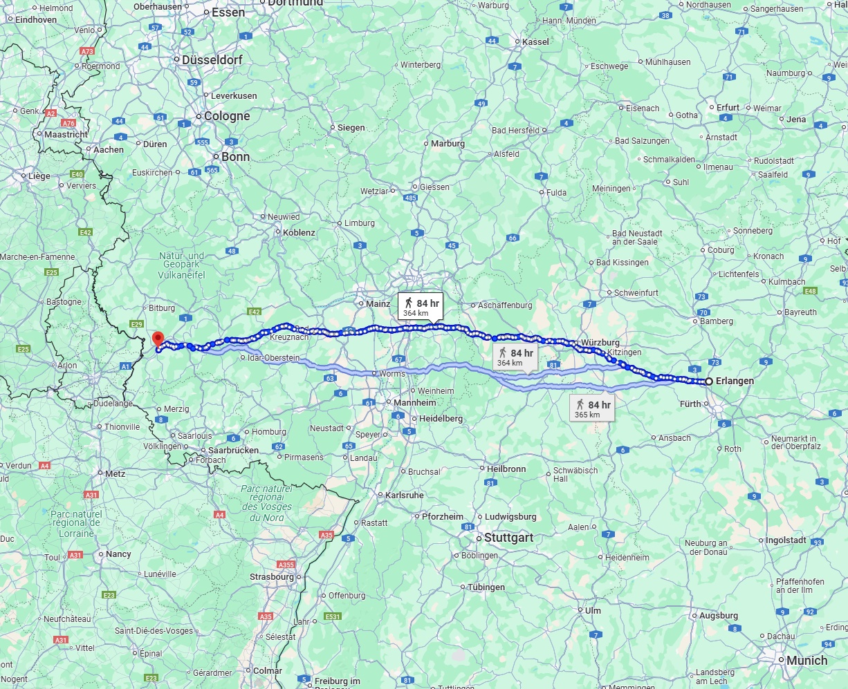 Anreise von Erlangen Zu Trier Über 