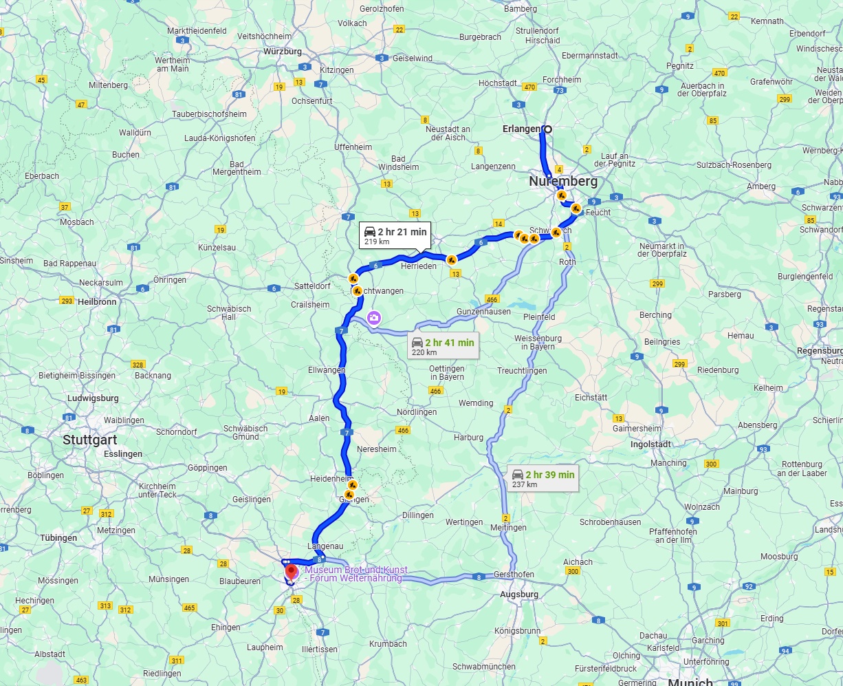 Anreise von Erlangen Zu Ulm Über via A6 and A7