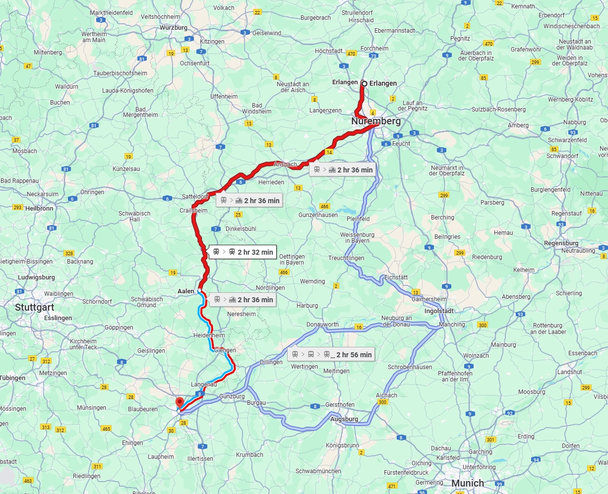 Anreise von Erlangen Zu Ulm Über 
