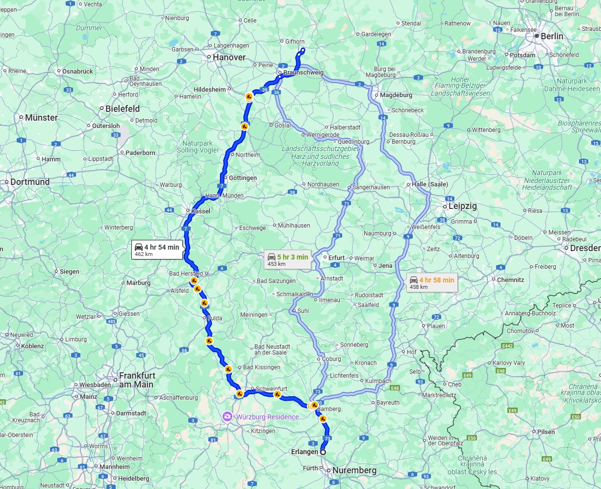 Anreise von Erlangen Zu Wolfsburg Über via A7