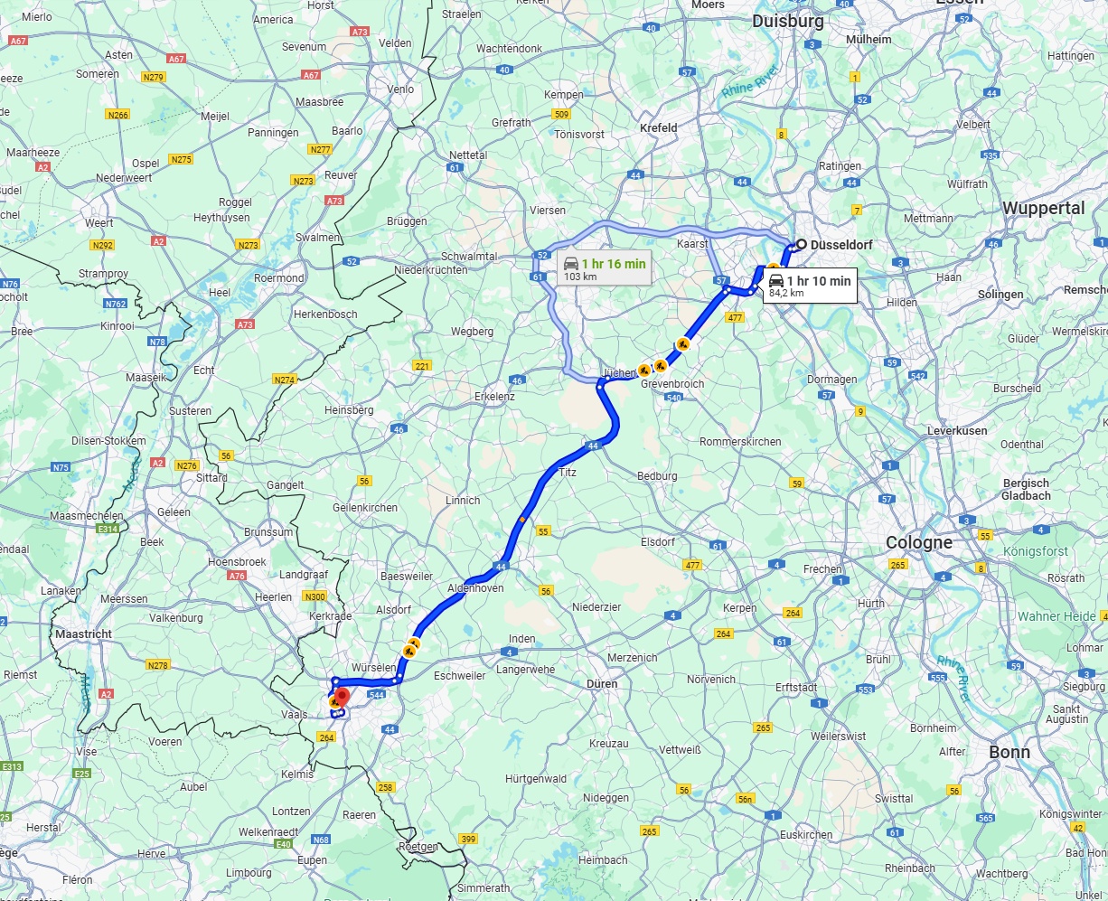 Anreise von Düsseldorf Zu Aachen Über via A44