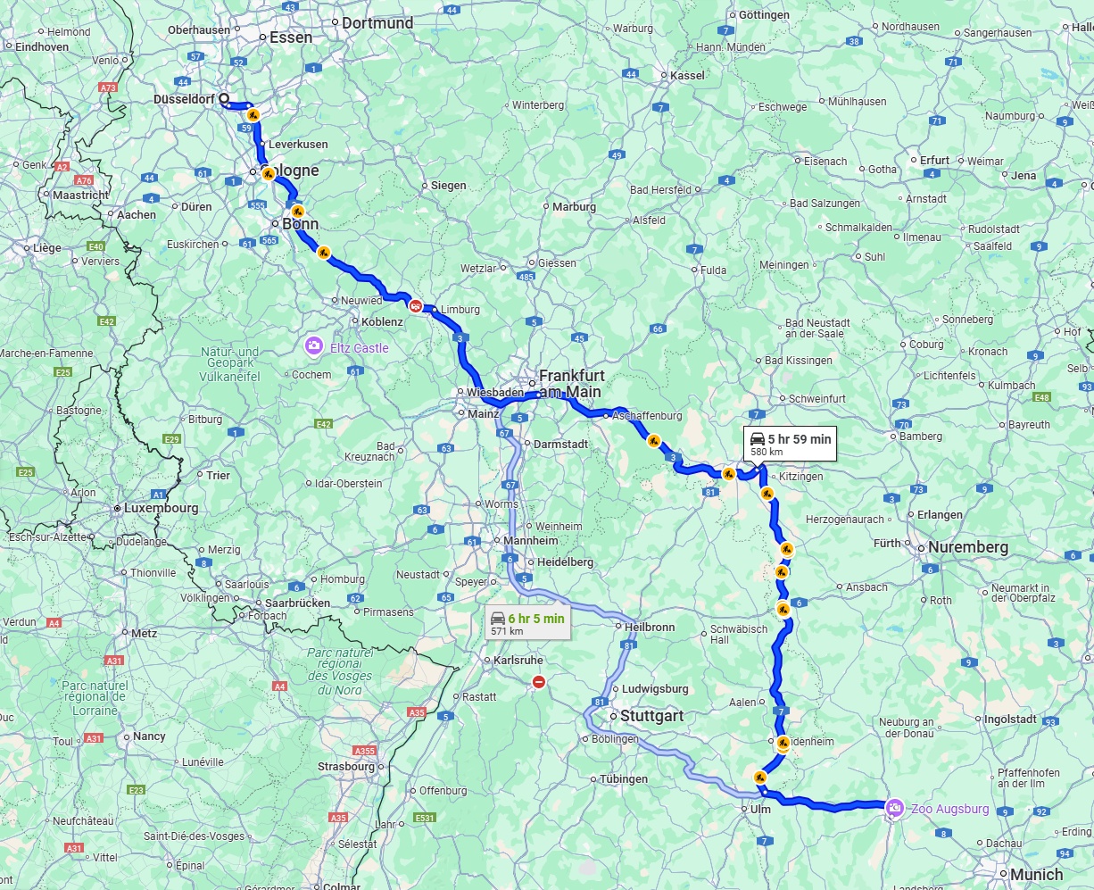 Anreise von Düsseldorf Zu Augsburg Über via A3 and A7