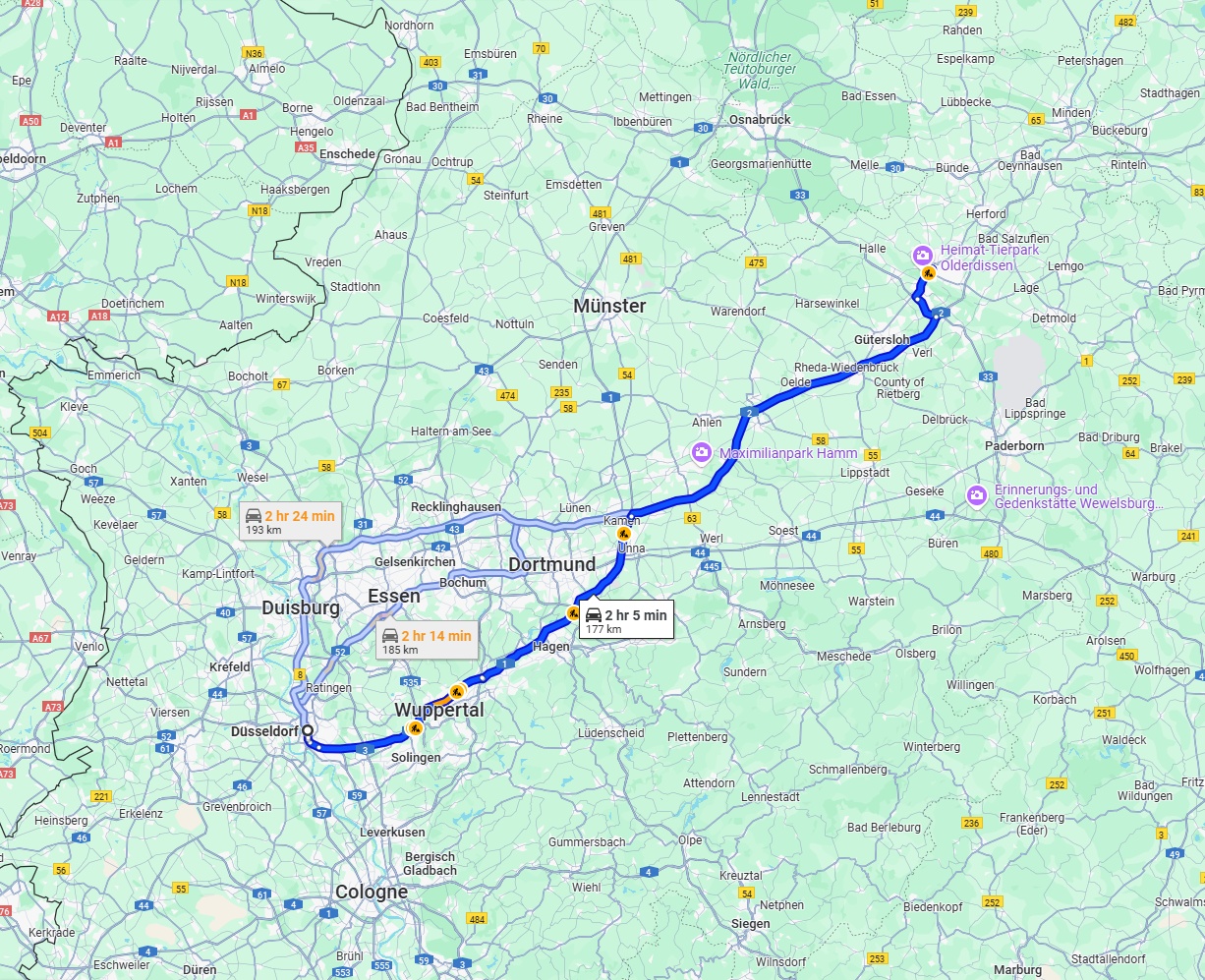 Anreise von Düsseldorf Zu Bielefeld Über via A1 and A2