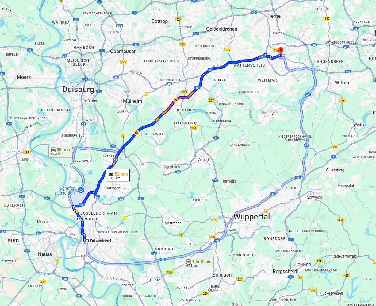 Anreise von Düsseldorf Zu Bochum Über via A52