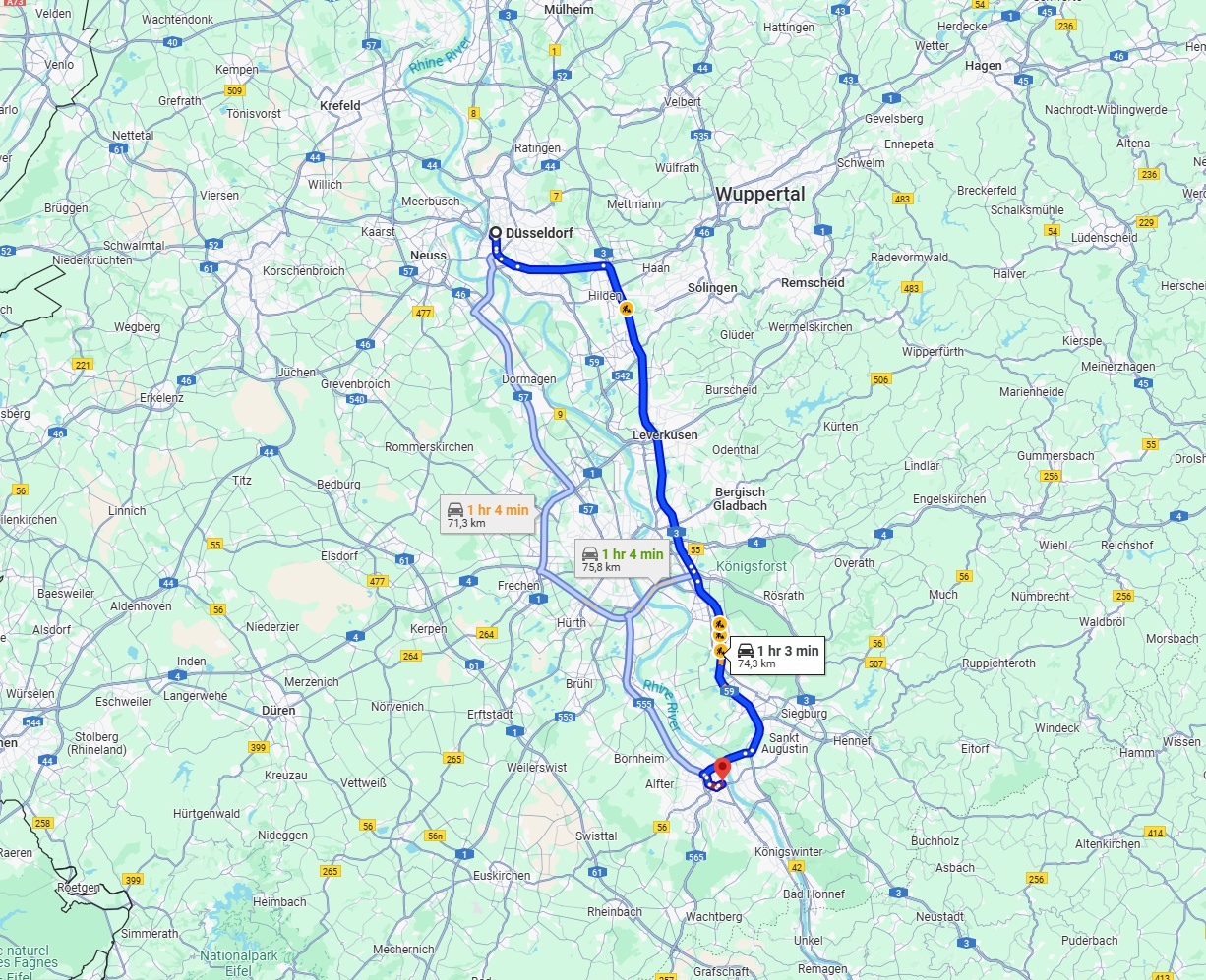 Anreise von Düsseldorf Zu Bonn Über via A3 and A59