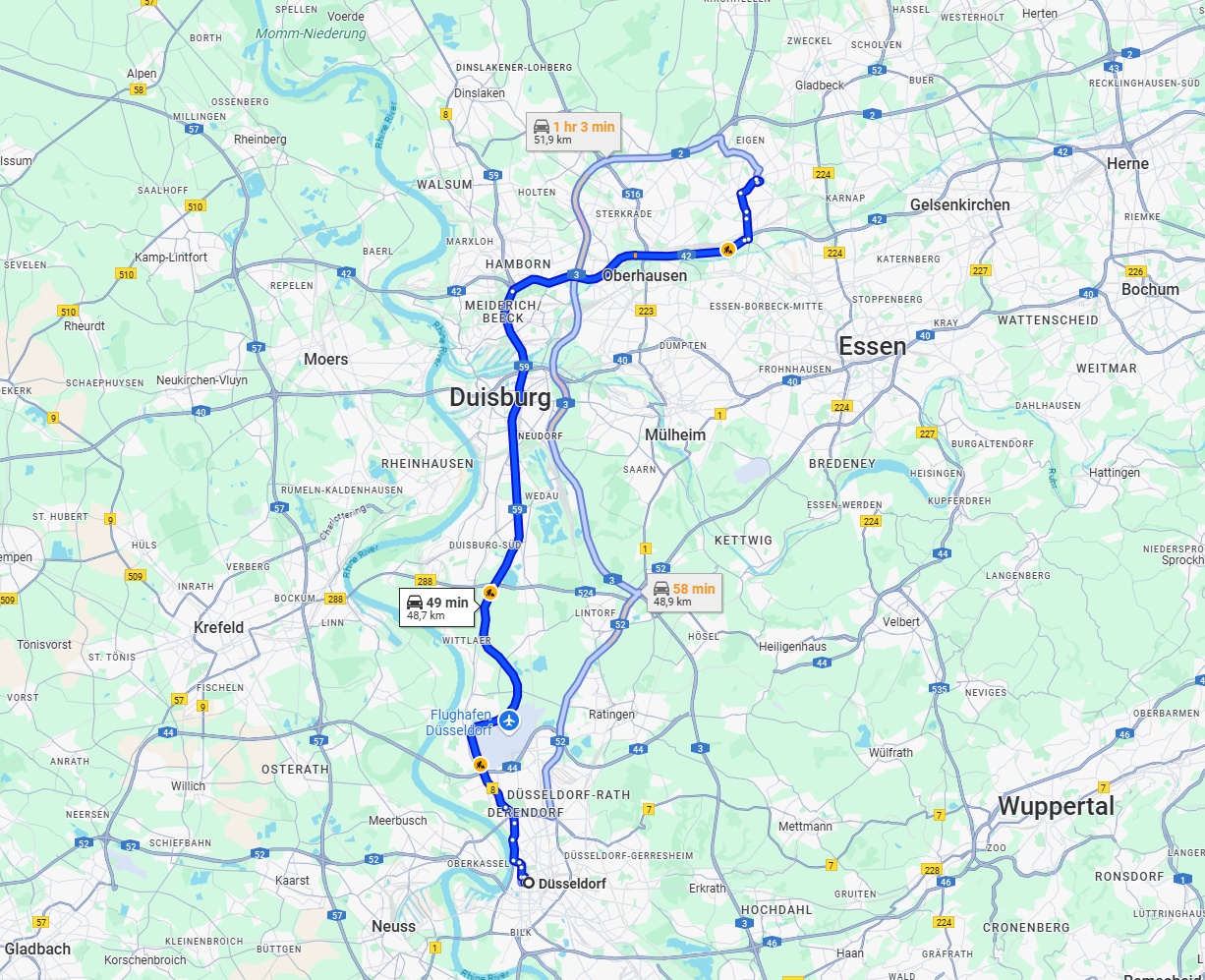 Anreise von Düsseldorf Zu Bottrop Über via B8 and A59