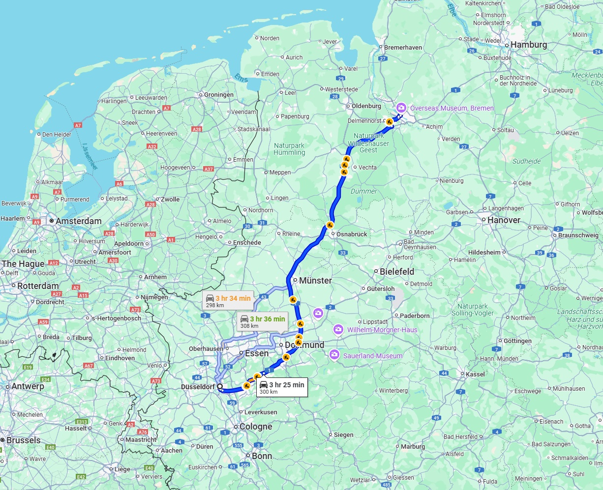 Anreise von Düsseldorf Zu Bremen Über via A1