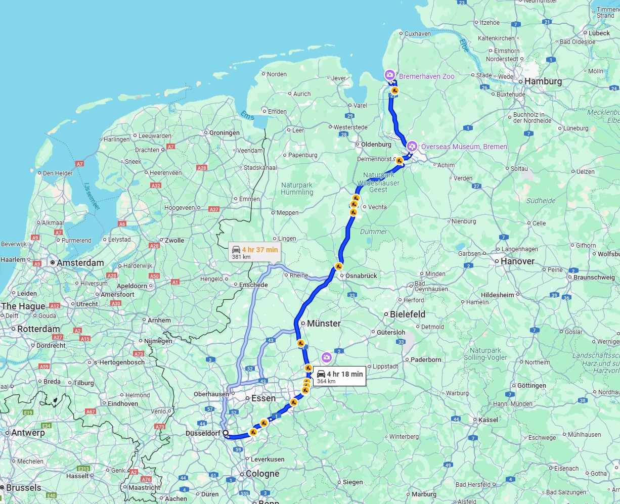 Anreise von Düsseldorf Zu Bremerhaven Über via A1