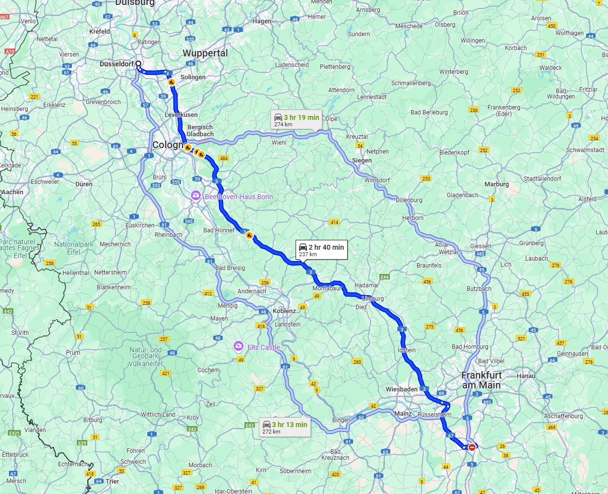 Anreise von Düsseldorf Zu Darmstadt Über via A3