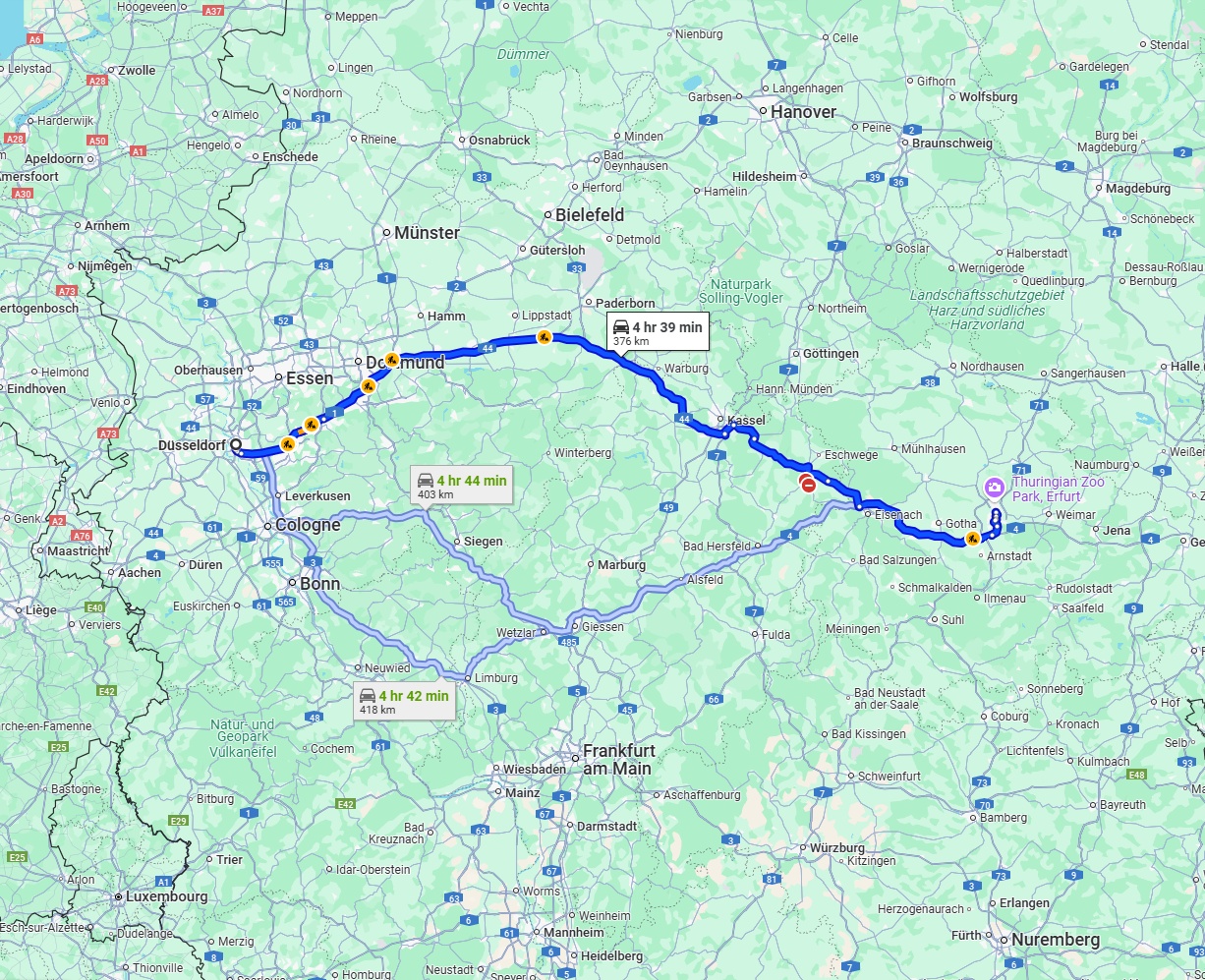 Anreise von Düsseldorf Zu Erfurt Über via A44