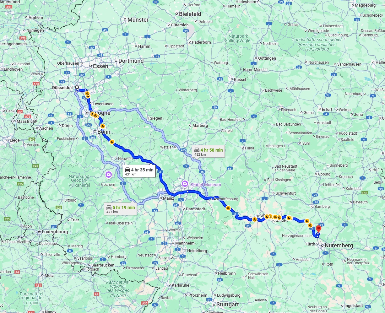 Anreise von Düsseldorf Zu Erlangen Über via A3