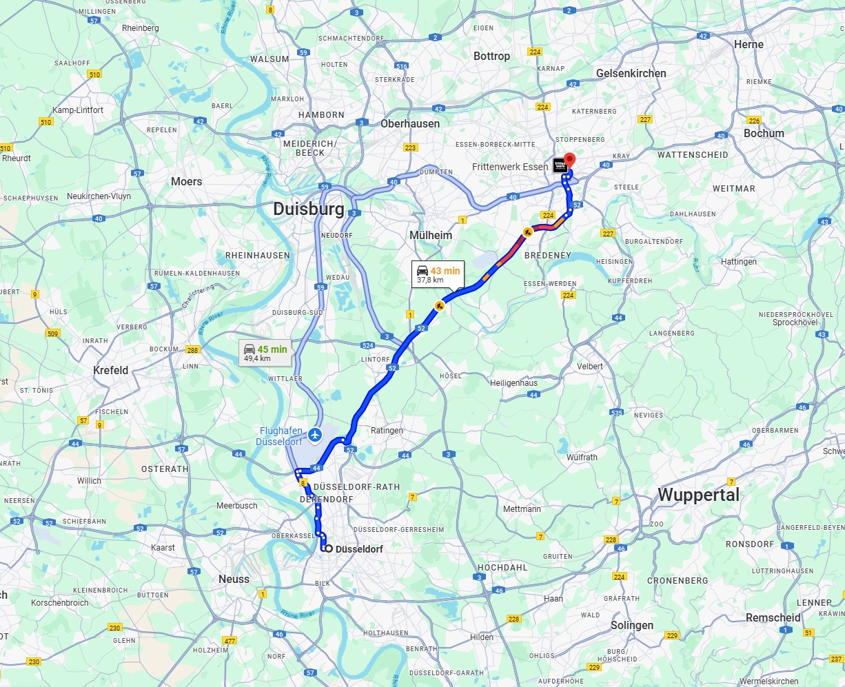Anreise von Düsseldorf Zu Essen Über via A52