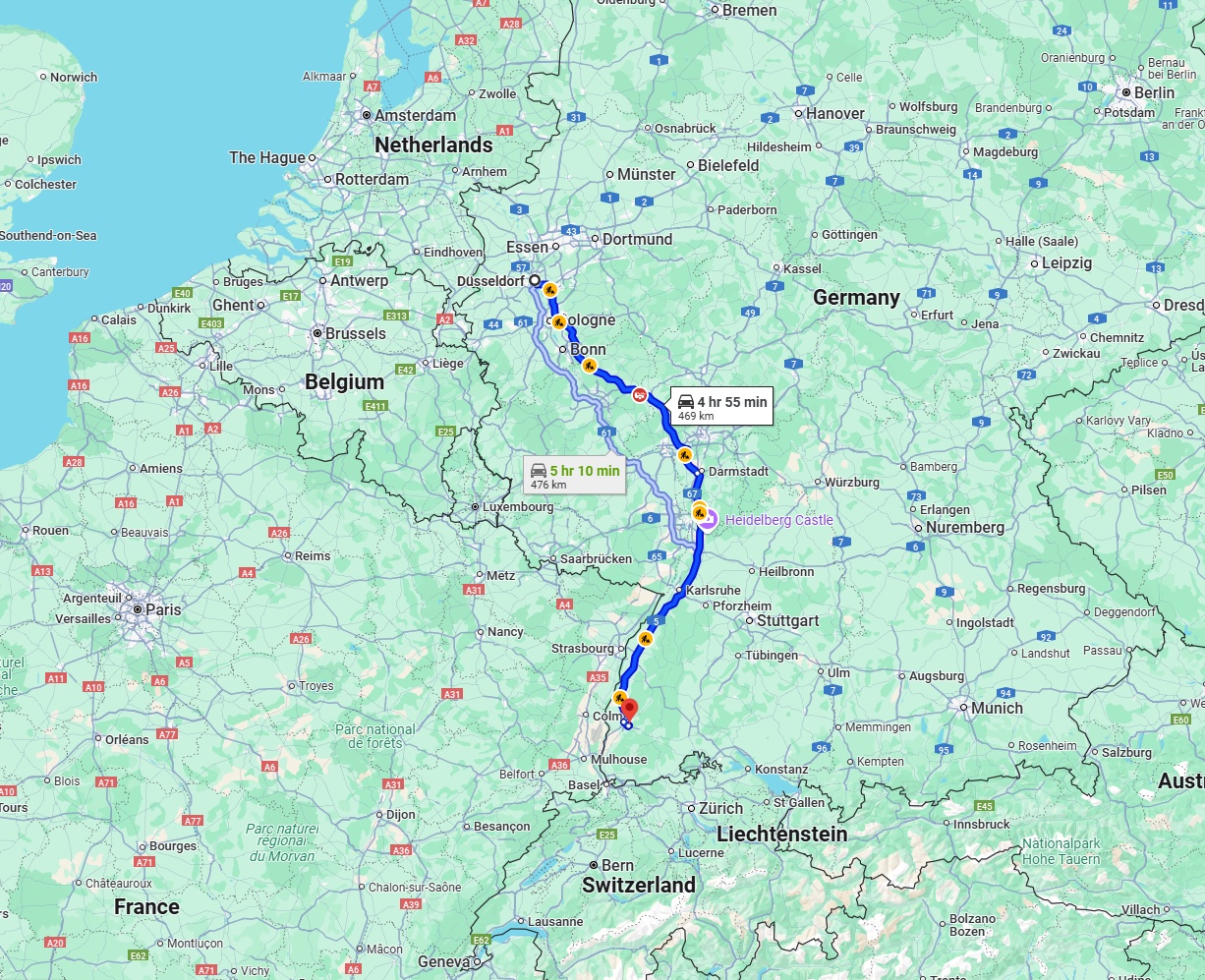 Anreise von Düsseldorf Zu Freiburg im Breisgau Über via A3 and A5