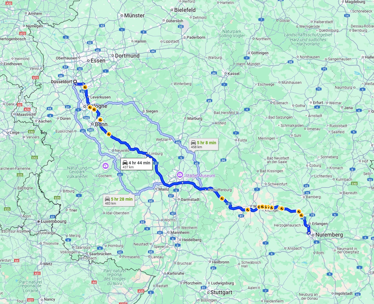 Anreise von Düsseldorf Zu Fürth Über via A3