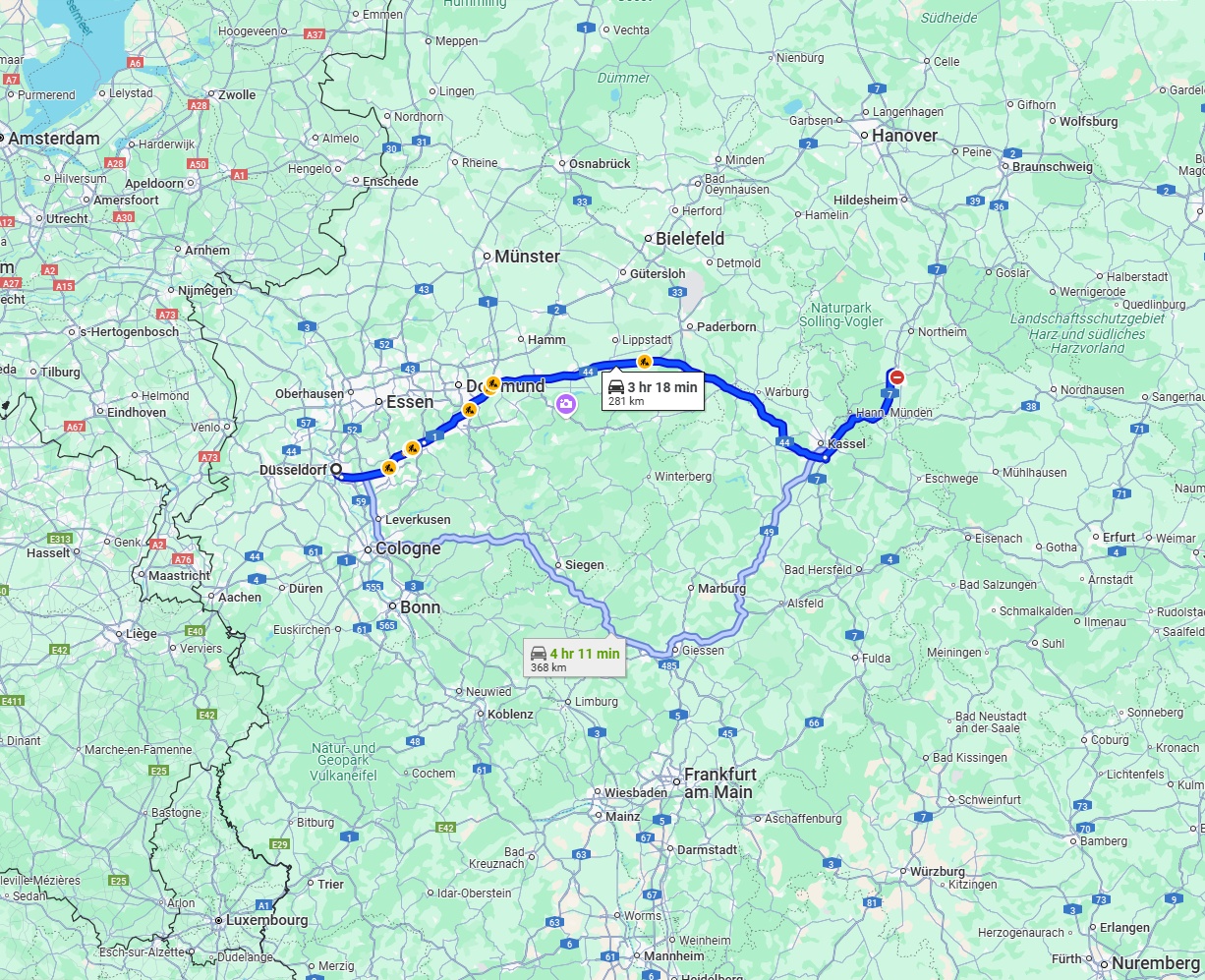 Anreise von Düsseldorf Zu Göttingen Über via A44
