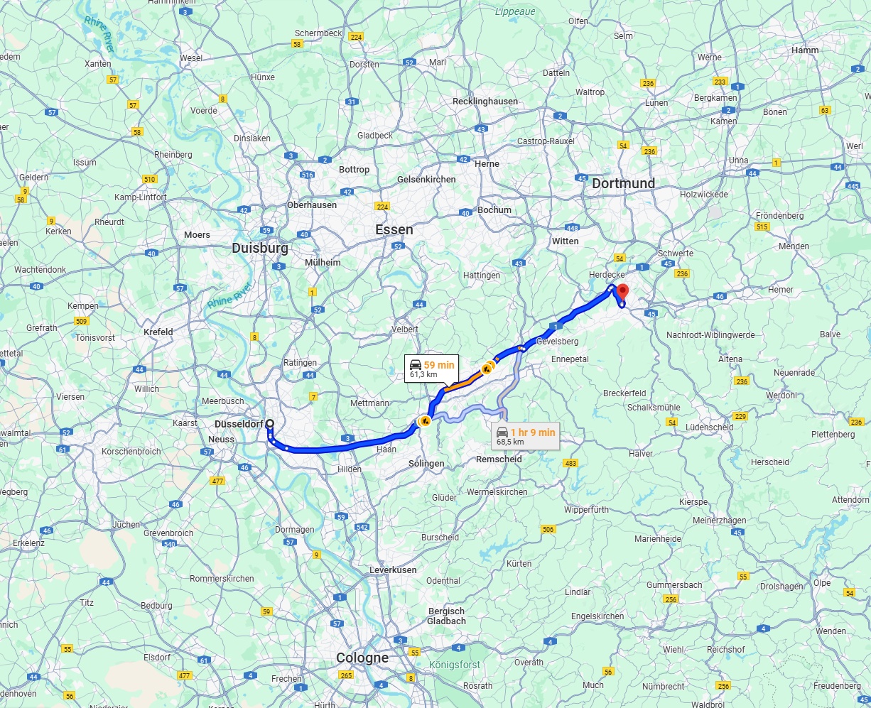 Anreise von Düsseldorf Zu Hagen Über via A46