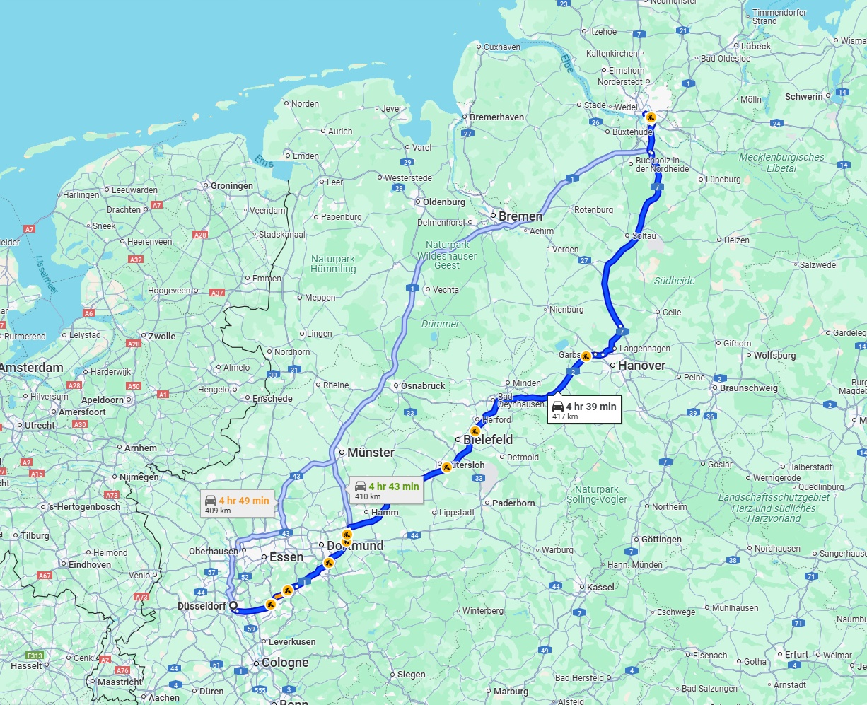 Anreise von Düsseldorf Zu Hamburg Über via A2