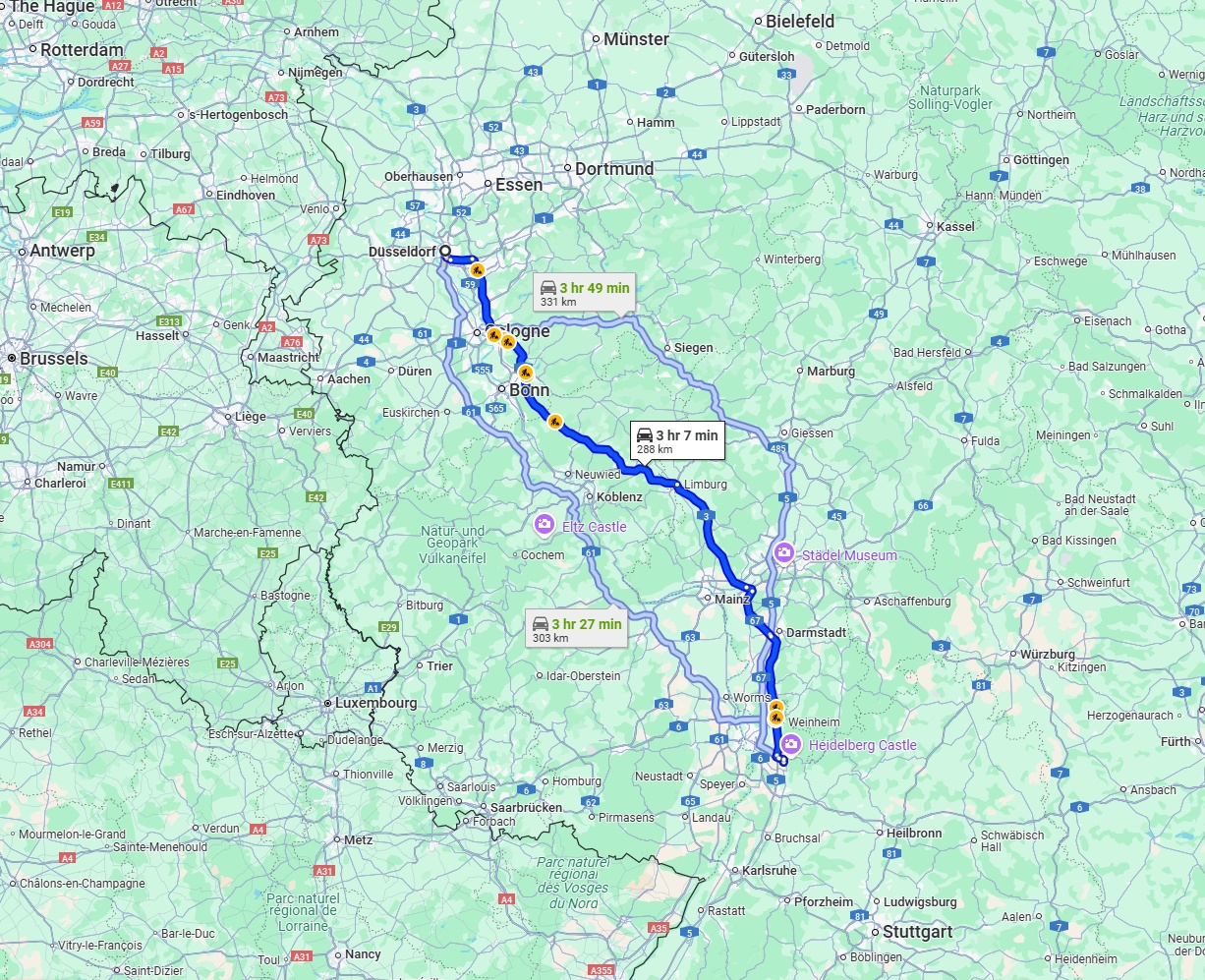 Anreise von Düsseldorf Zu Heidelberg Über via A3