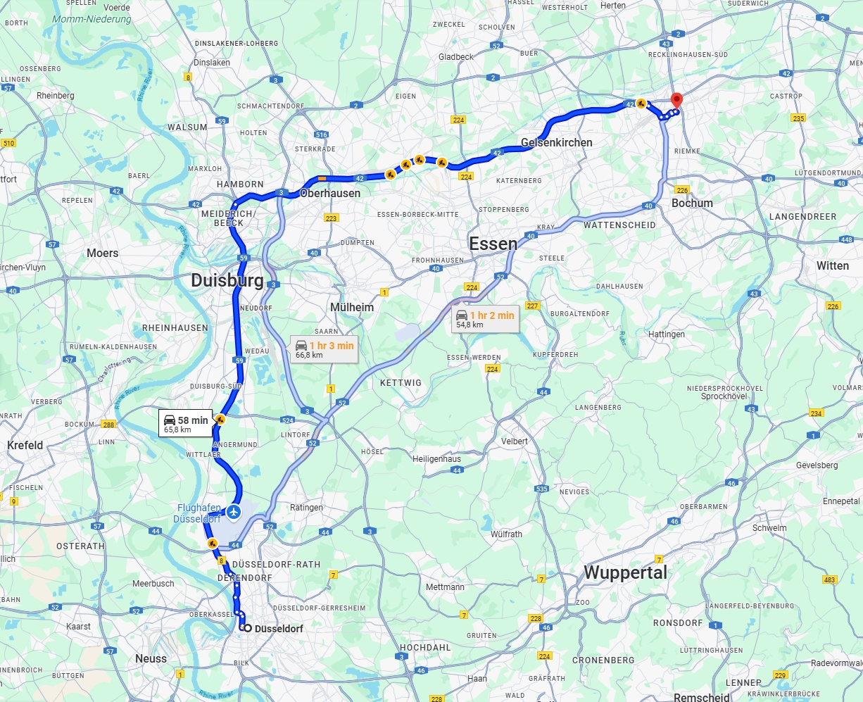 Anreise von Düsseldorf Zu Herne Über via A42