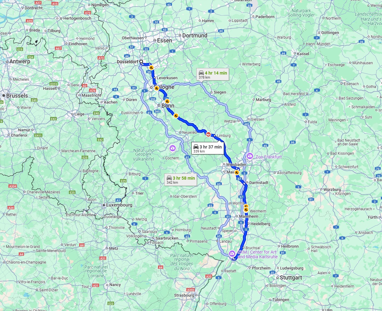 Anreise von Düsseldorf Zu Karlsruhe Über via A3 and A5