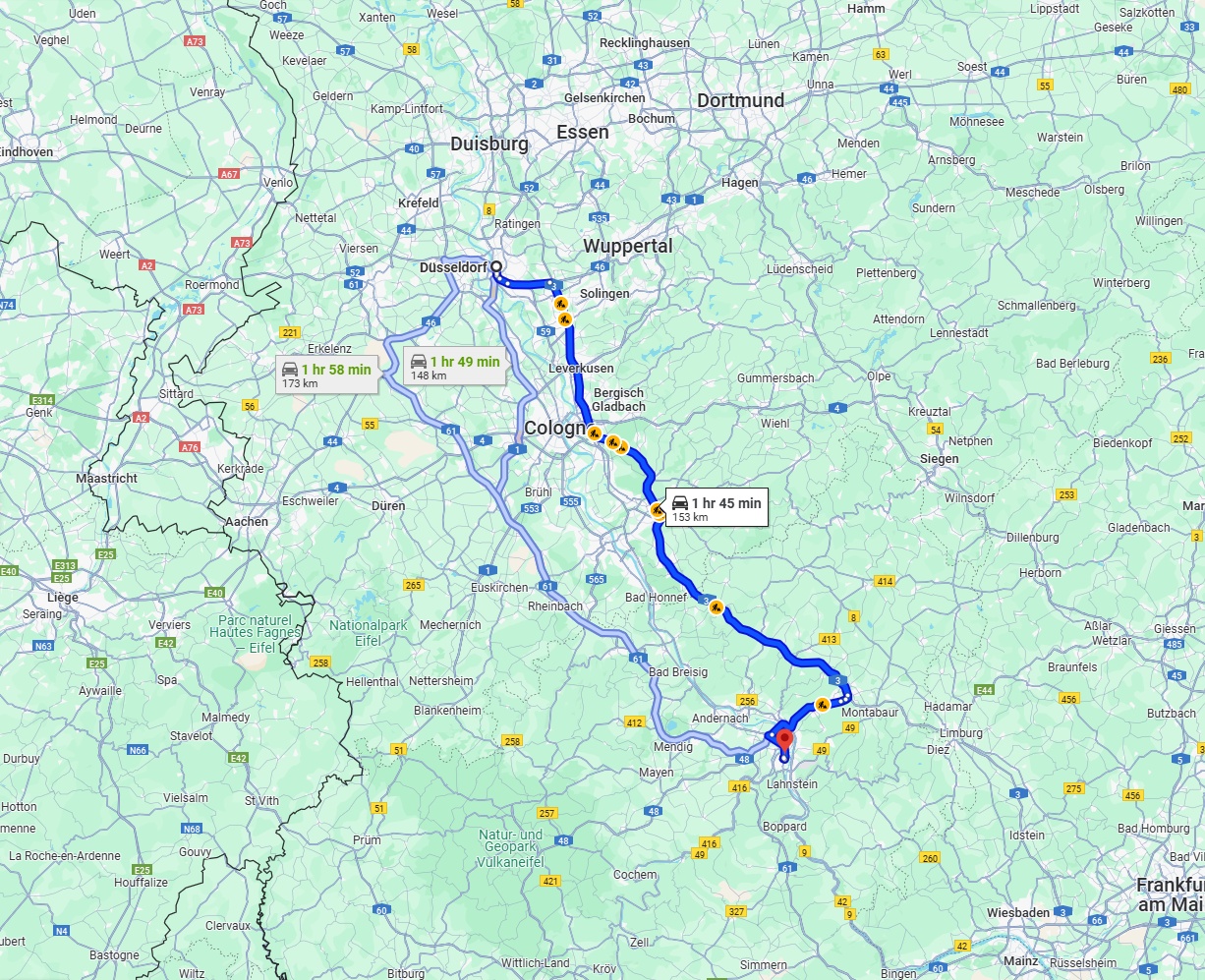 Anreise von Düsseldorf Zu Koblenz Über via A3