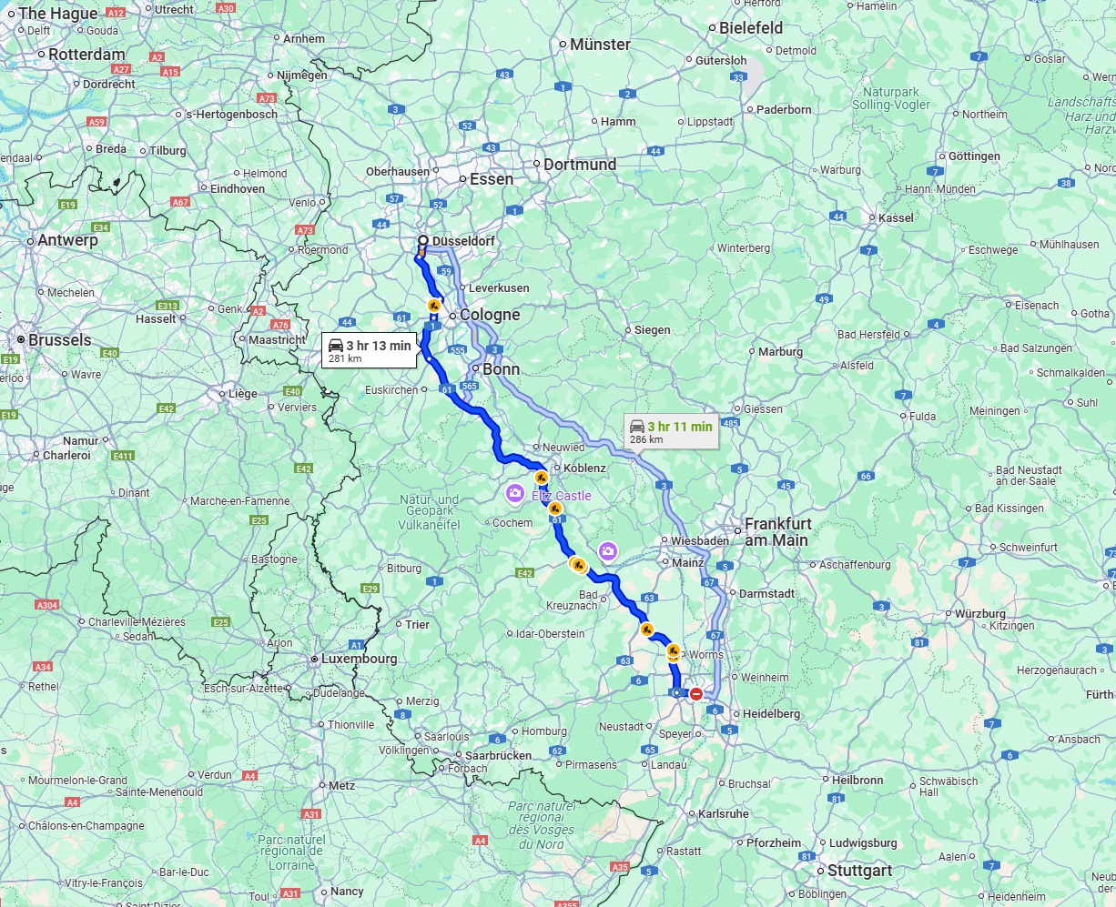 Anreise von Düsseldorf Zu Ludwigshafen am Rhein Über via A61