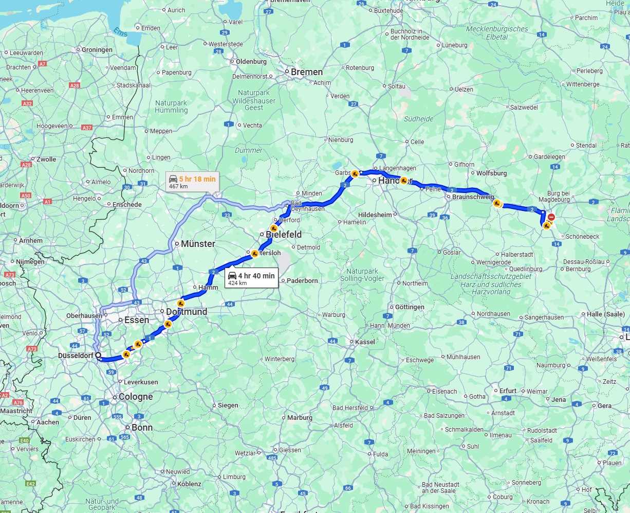 Anreise von Düsseldorf Zu Magdeburg Über via A2