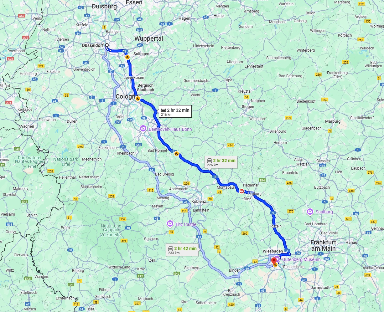 Anreise von Düsseldorf Zu Mainz Über via A3