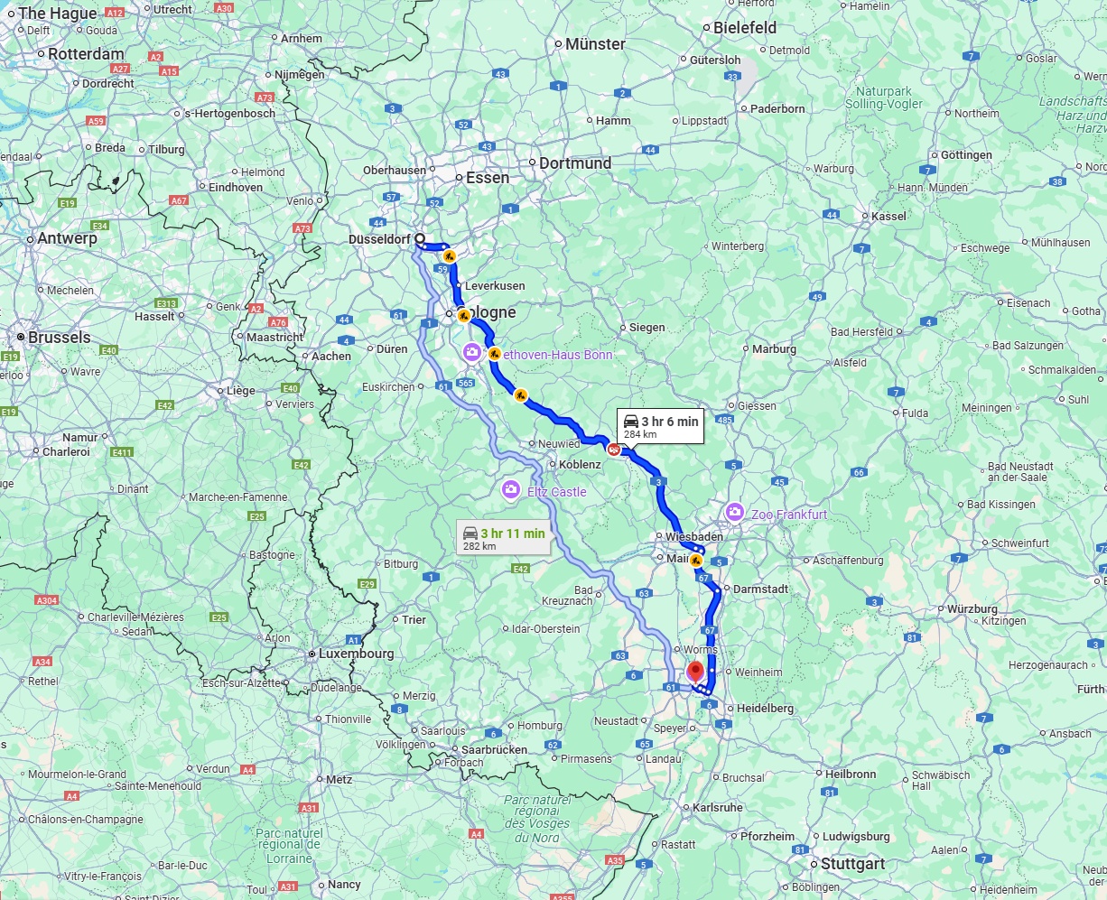 Anreise von Düsseldorf Zu Mannheim Über via A3