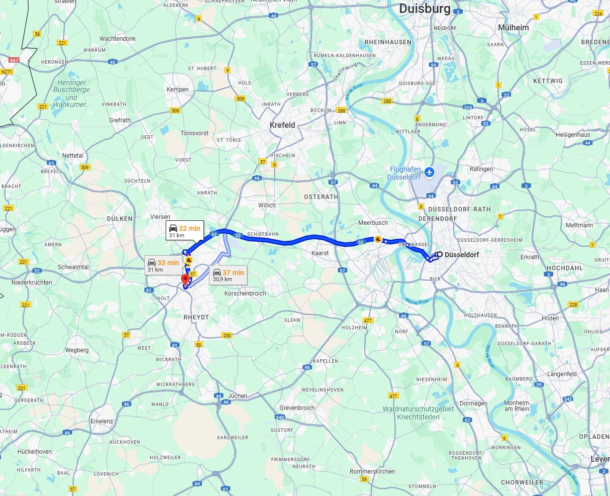 Anreise von Düsseldorf Zu Mönchengladbach Über via A52
