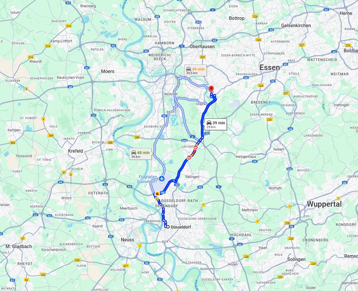 Anreise von Düsseldorf Zu Mülheim an der Ruhr Über via B1