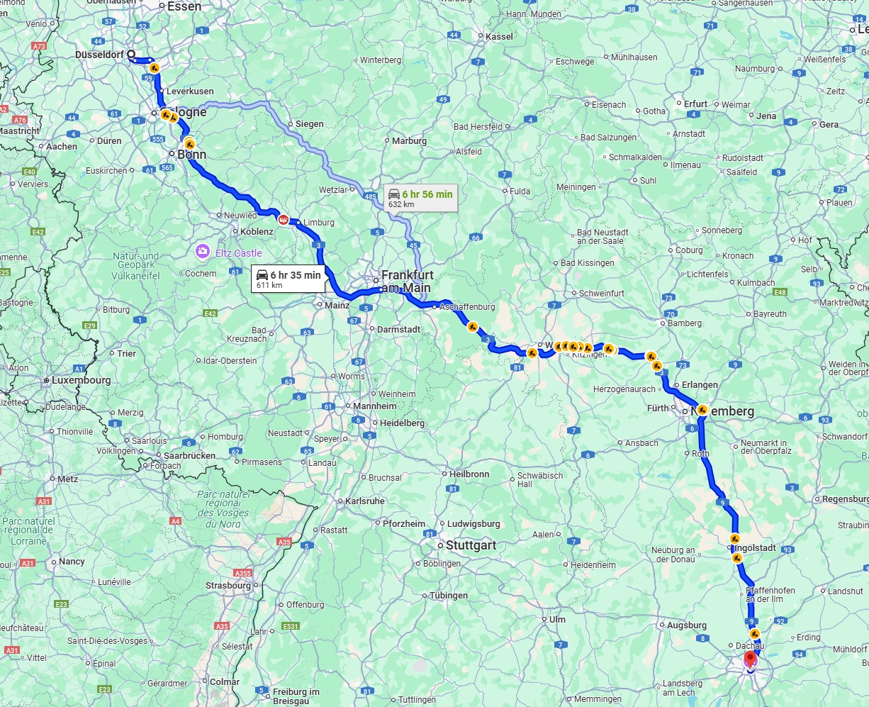 Anreise von Düsseldorf Zu München Über via A3 and A9