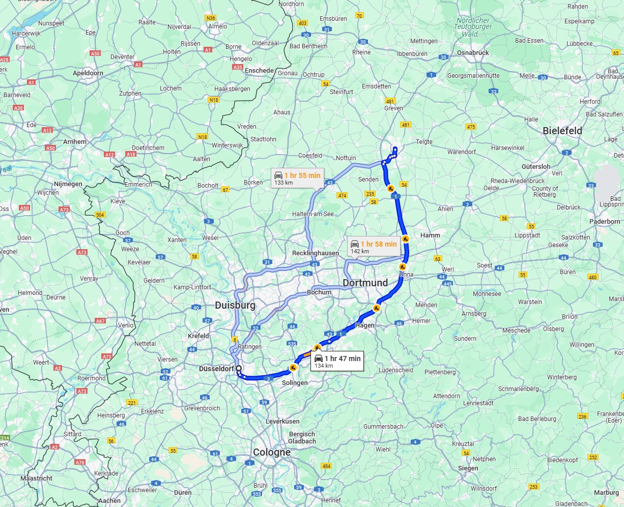 Anreise von Düsseldorf Zu Münster Über via A46 and A1