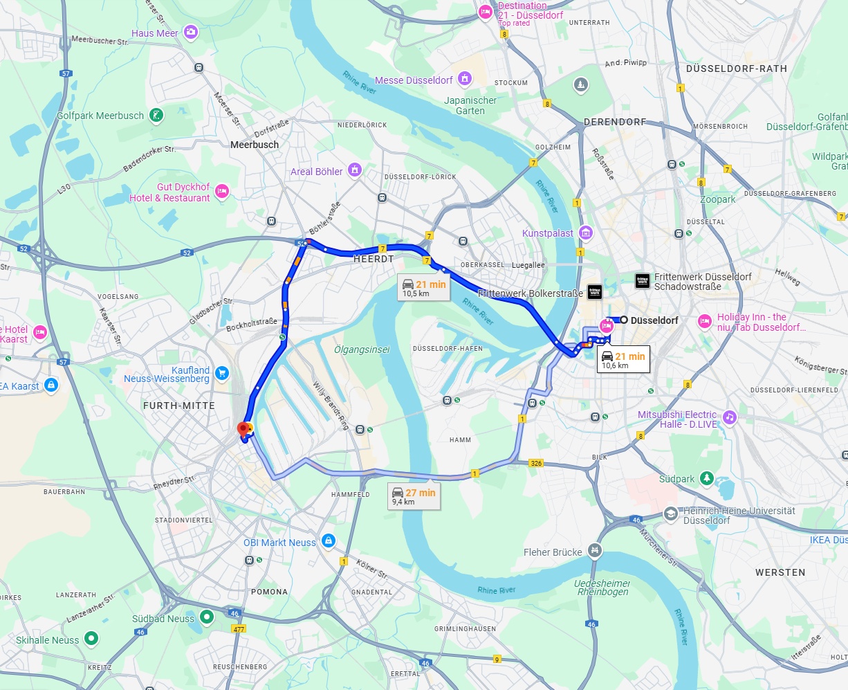 Anreise von Düsseldorf Zu Neuss Über via Rheinkniebrücke