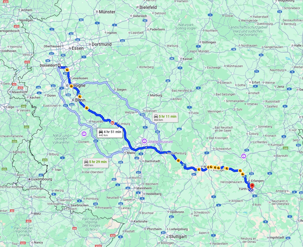 Anreise von Düsseldorf Zu Nürnberg Über via A3