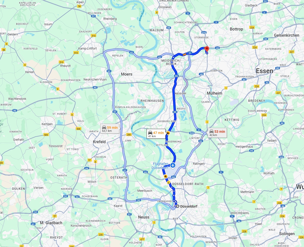 Anreise von Düsseldorf Zu Oberhausen Über via B8 and A59