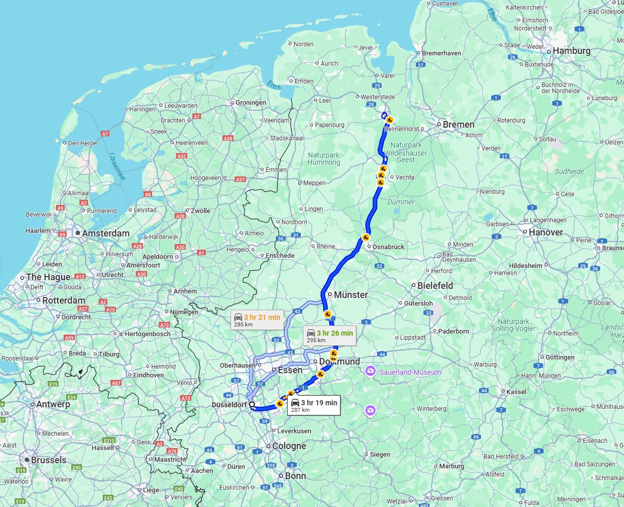 Anreise von Düsseldorf Zu Oldenburg Über via A1